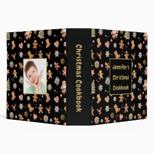 Christmas Cookbook Name Photo Custom Black Gold Binder