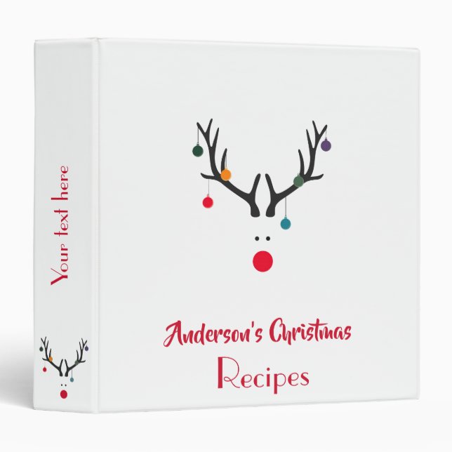 Christmas cookbook recipes reindeer on white binder (Front/Spine)