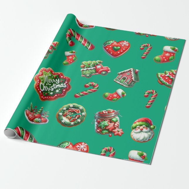 Christmas cookie baker pattern wrapping paper (Unrolled)