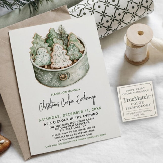 Christmas Cookie Exchange Party Elegant Green Tree Invitation (Creator Uploaded)