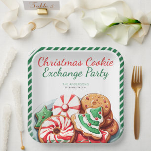 Christmas Cookie Exchange Party Festive Green Paper Plate