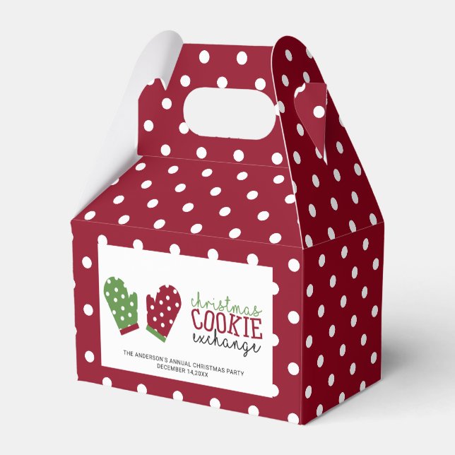 Christmas Cookie Exchange Party Holiday Oven Mitts Favor Box (Front Side)
