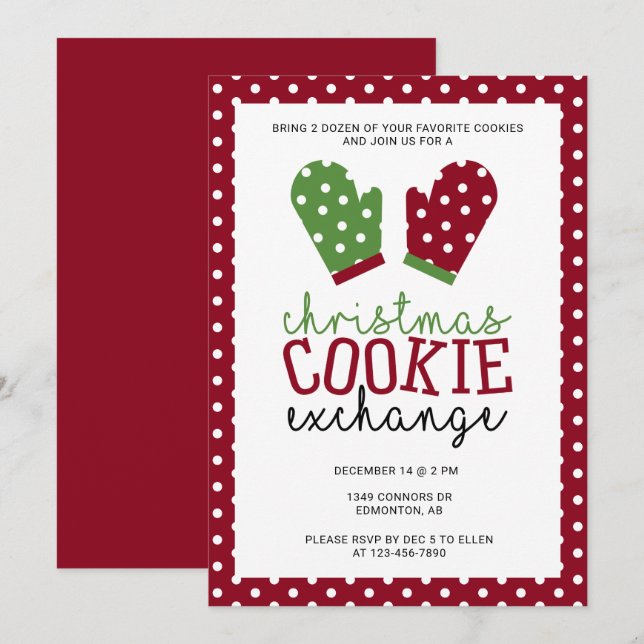 Christmas Cookie Exchange Party Holiday Oven Mitts Invitation (Front/Back)
