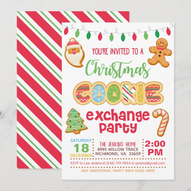 Christmas Cookie Exchange Party Invitation - White (Front/Back)
