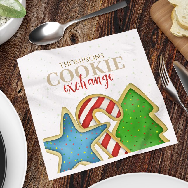 Christmas Cookie Exchange Personalized  Napkin (Christmas cookie exchange holiday paper party napkin)