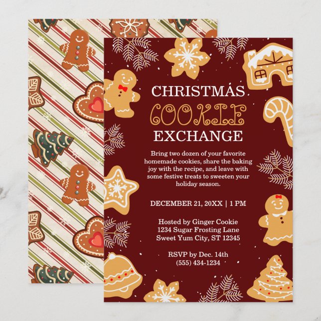 Christmas Cookie Exchange Recipe Swap Brown Party Invitation (Front/Back)