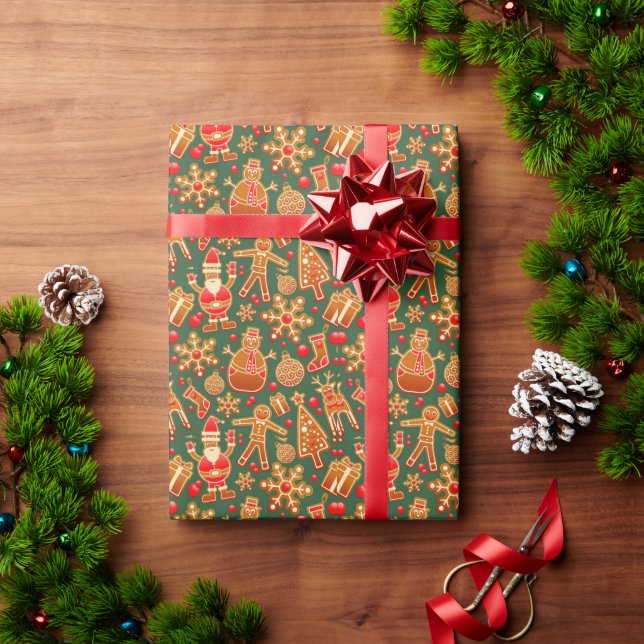 Christmas Cookie Fun Holiday Items on Green Wrapping Paper (Holiday Gift)