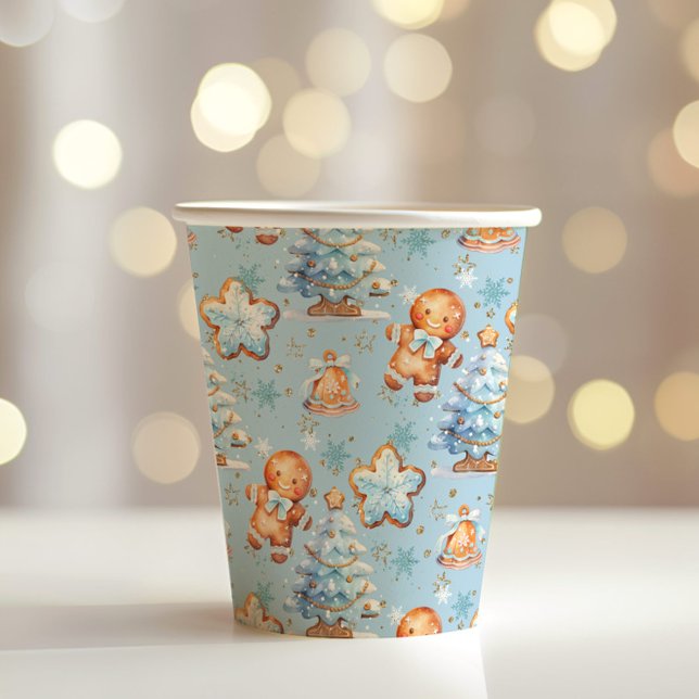 Christmas Cookie gingerbread man blue boy birthday Paper Cups (Creator Uploaded)