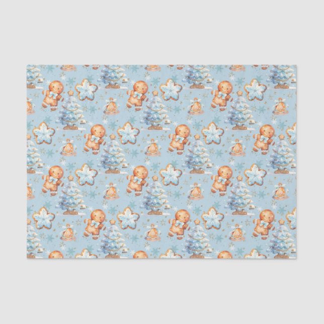 Christmas Cookie gingerbread man blue boy birthday Tissue Paper (Front)