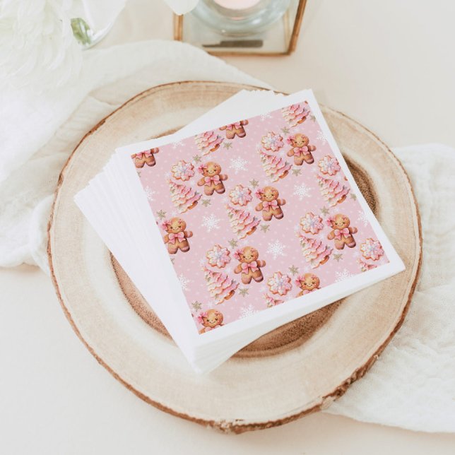 Christmas Cookie gingerbread man pink birthday Napkin (Creator Uploaded)