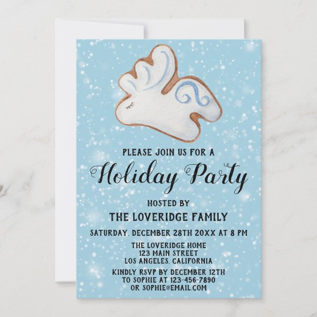 Christmas Cookie Holiday Party White Reindeer Snow Invitation (Front)