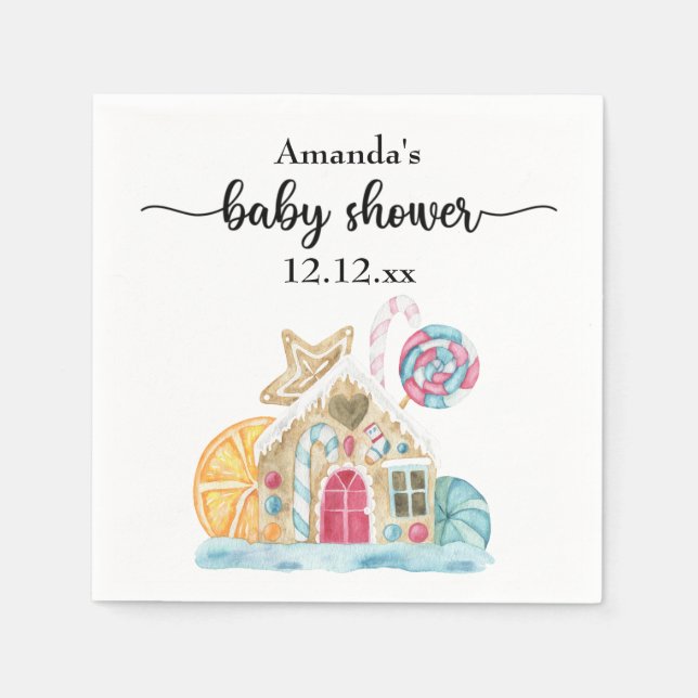 Christmas cookie house baby shower napkin (Front)
