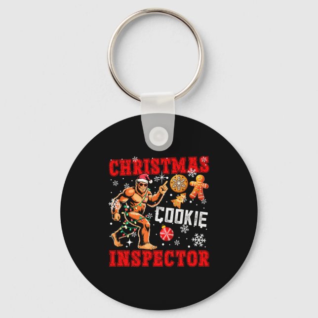 Christmas Cookie Inspector Xmas Santa Bigfoot Funn Keychain (Front)