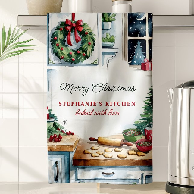 Christmas Cookie Kitchen Scene Personalized Kitchen Towel (Creator Uploaded)