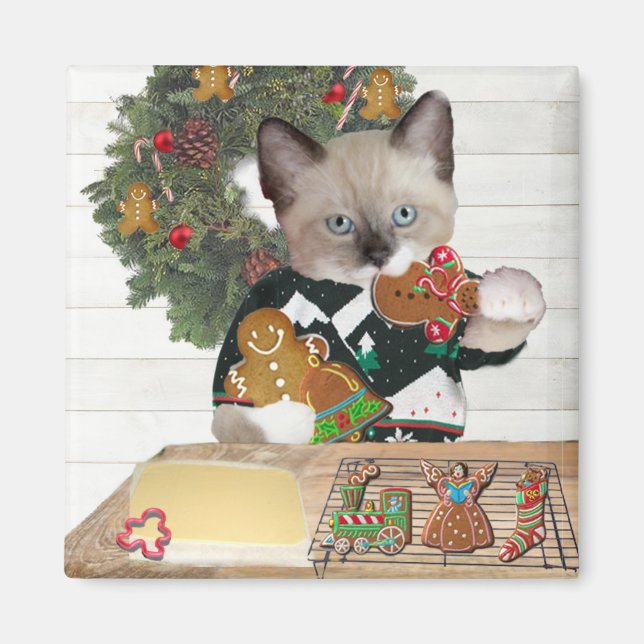 Christmas Cookie Kitten Magnet (Front)