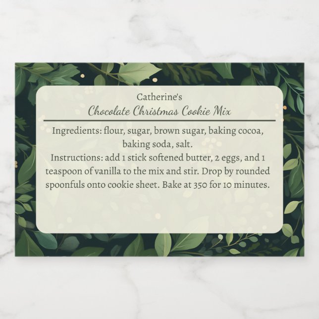 Christmas Cookie Mix Greenery Pattern Personalized Food Label (Single Label)