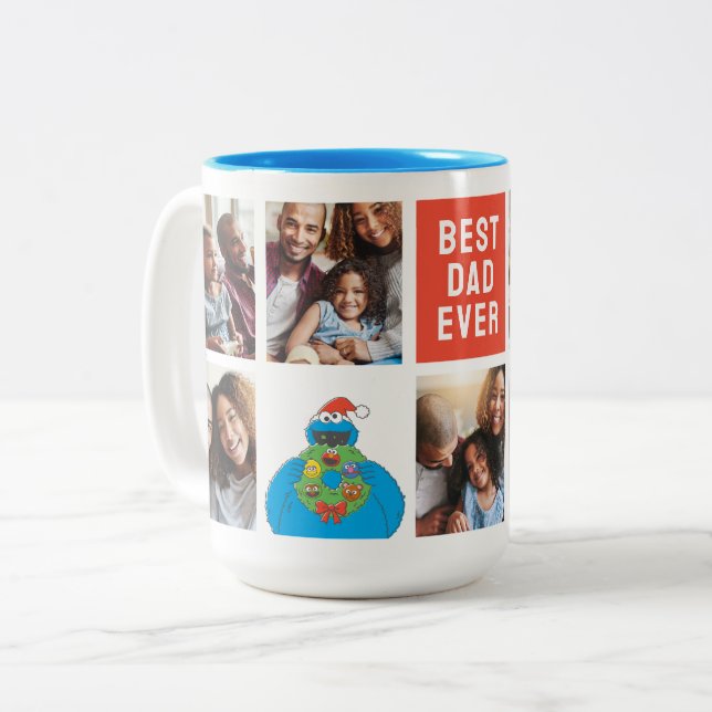 Christmas Cookie Monster | Dad - Photo Collage Two-Tone Coffee Mug (Front Left)