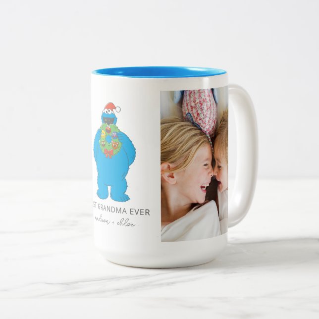 Christmas Cookie Monster | Grandma - Photo Two-Tone Coffee Mug (Front Right)