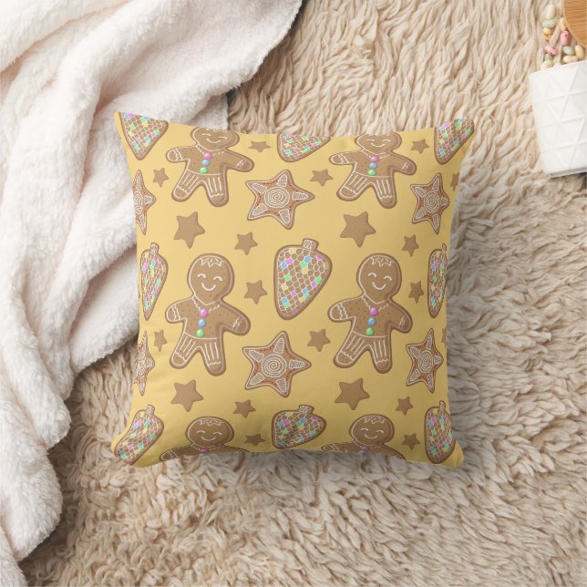 Christmas Cookie Pattern on Gold Throw Pillow (Blanket)