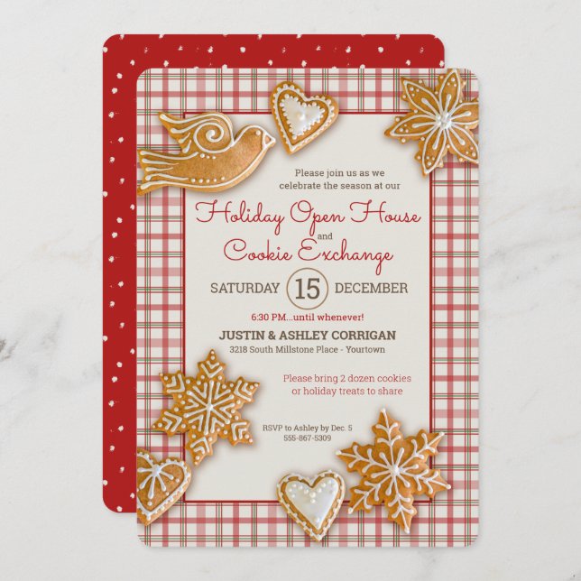Christmas Cookie | Plaid | Holiday Open House Invitation (Front/Back)