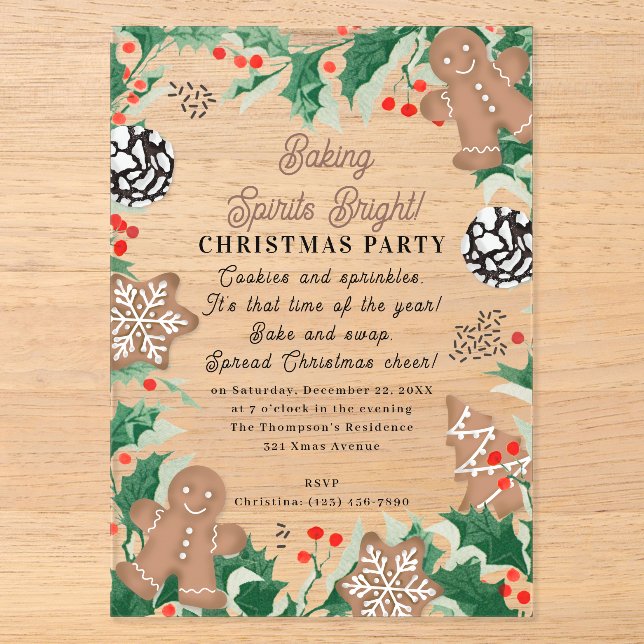Christmas Cookie Swap Baking Spirits Bright Acrylic Invitations (Front)