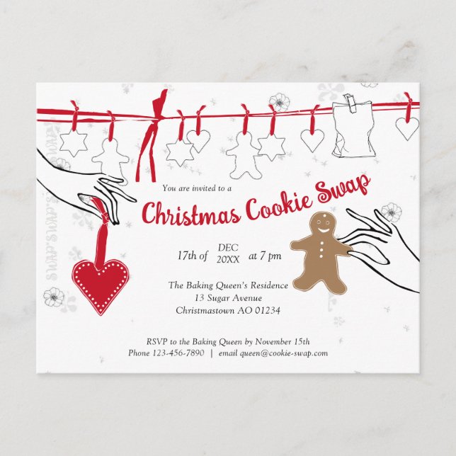 Christmas Cookie Swap Party Invitation Postcard (Front)