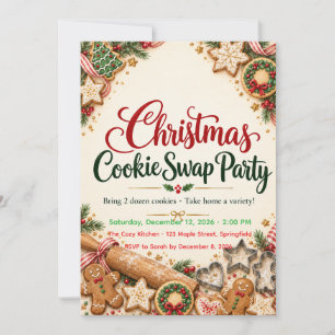 Christmas Cookie Swap Party Invitation Watercolo