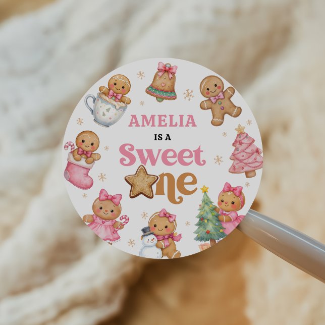 Christmas Cookie Sweet One 1st Birthday Party Classic Round Sticker (Creator Uploaded)