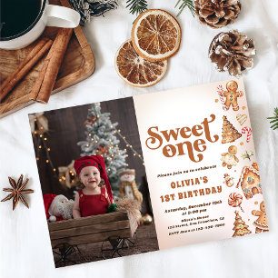 Christmas Cookie Sweet One 1st Birthday Photo Invitation