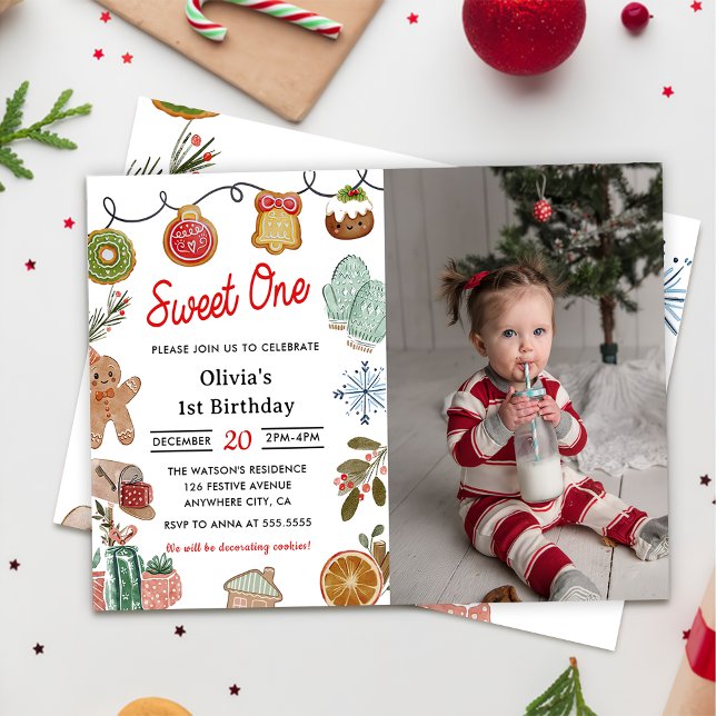  Christmas Cookie Sweet One 1st Birthday Photo Invitation (Creator Uploaded)