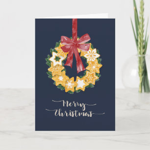 Christmas Cookie Wreath with Blue Grey Background Holiday Card