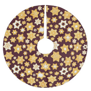 Christmas Cookie Wreath with Burgundy Background Brushed Polyester Tree Skirt