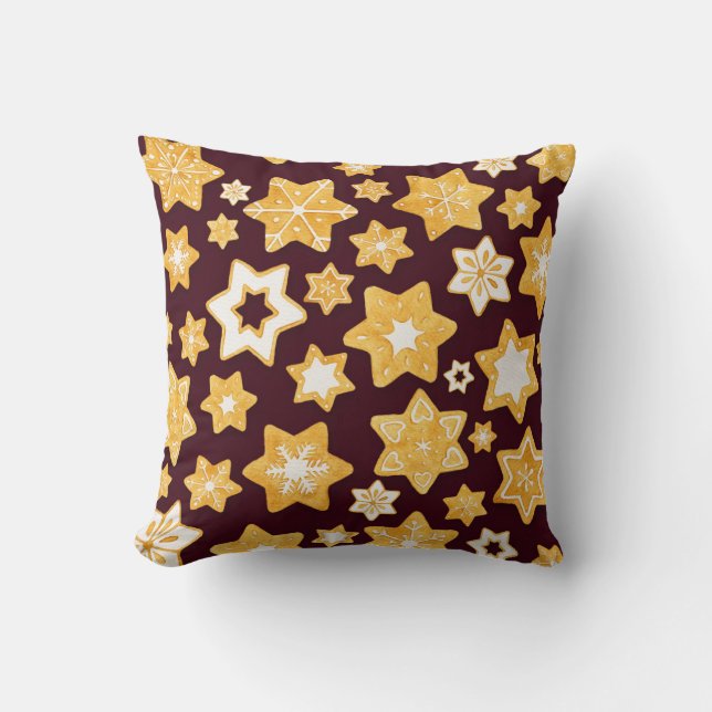 Christmas Cookie Wreath with Burgundy Background Throw Pillow (Front)