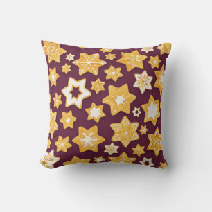 Christmas Cookie Wreath with Deep Plum Background Throw Pillow