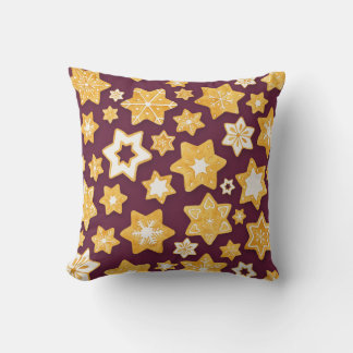 Christmas Cookie Wreath with Deep Plum Background Throw Pillow