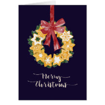 Christmas Cookie Wreath with Navy Blue Background
