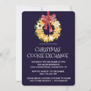 Christmas Cookie Wreath with Navy Blue Background Invitation