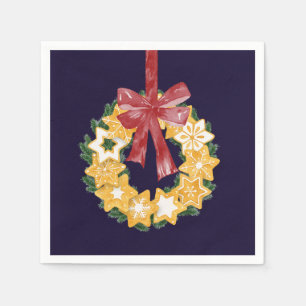 Christmas Cookie Wreath with Navy Blue Background Napkin