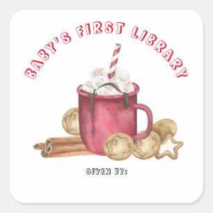 Christmas cookies and cocoa baby's first library square sticker