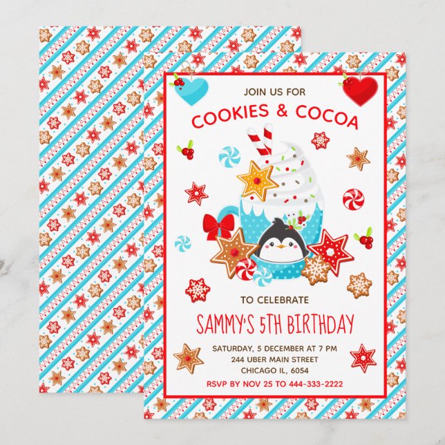 Christmas Cookies and Cocoa Birthday Blue Invitation (Front/Back)