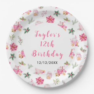 Christmas Cookies and Cocoa Birthday Party Pink Paper Plate