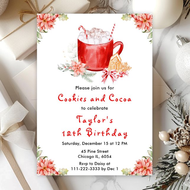 Christmas Cookies and Cocoa Birthday Party Red Invitation (Creator Uploaded)