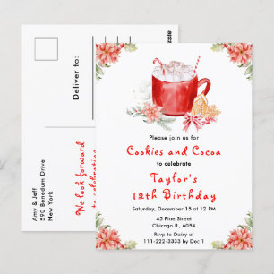 Christmas Cookies and Cocoa Birthday Party Red Postcard