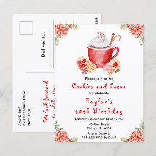 Christmas Cookies and Cocoa Birthday Party Red Postcard