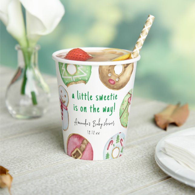 Christmas cookies and doughnuts baby shower paper cups (Insitu)