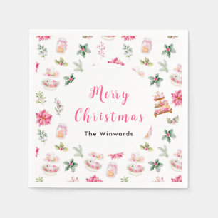 Christmas Cookies and Foliage Pink Napkin