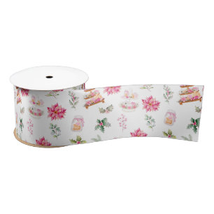 Christmas Cookies and Foliage Pink Satin Ribbon