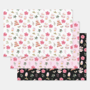 Christmas Cookies and Foliage Pink Wrapping Paper Sheet