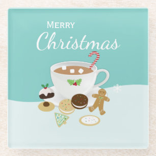 Christmas cookies and hot chocolate glass coaster