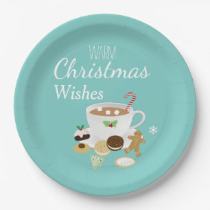 Christmas cookies and hot chocolate holiday paper plate